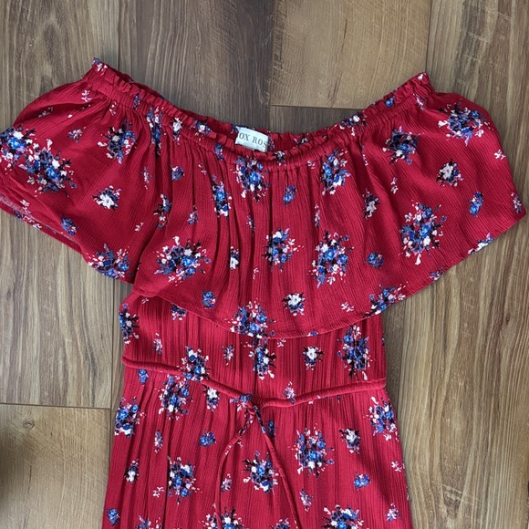 Knox Rose Off-the-Shoulder A-line Dress with red and blue floral pattern - Picture 2 of 8